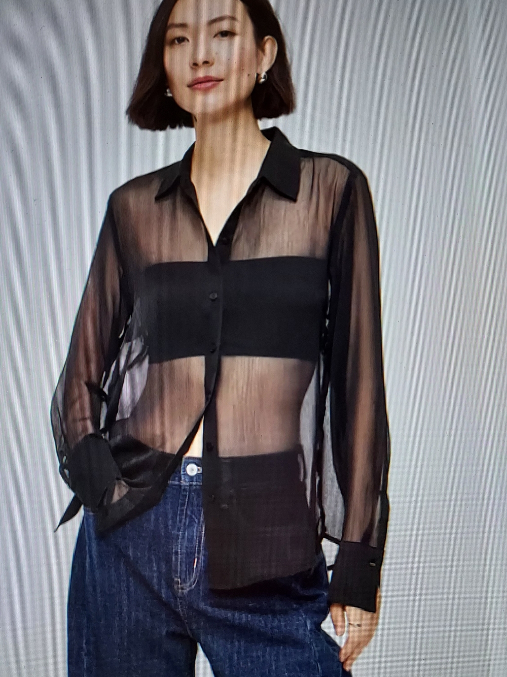 Old Navy Sheer Chiffon Black Button-Down Blouse. Sz. XS